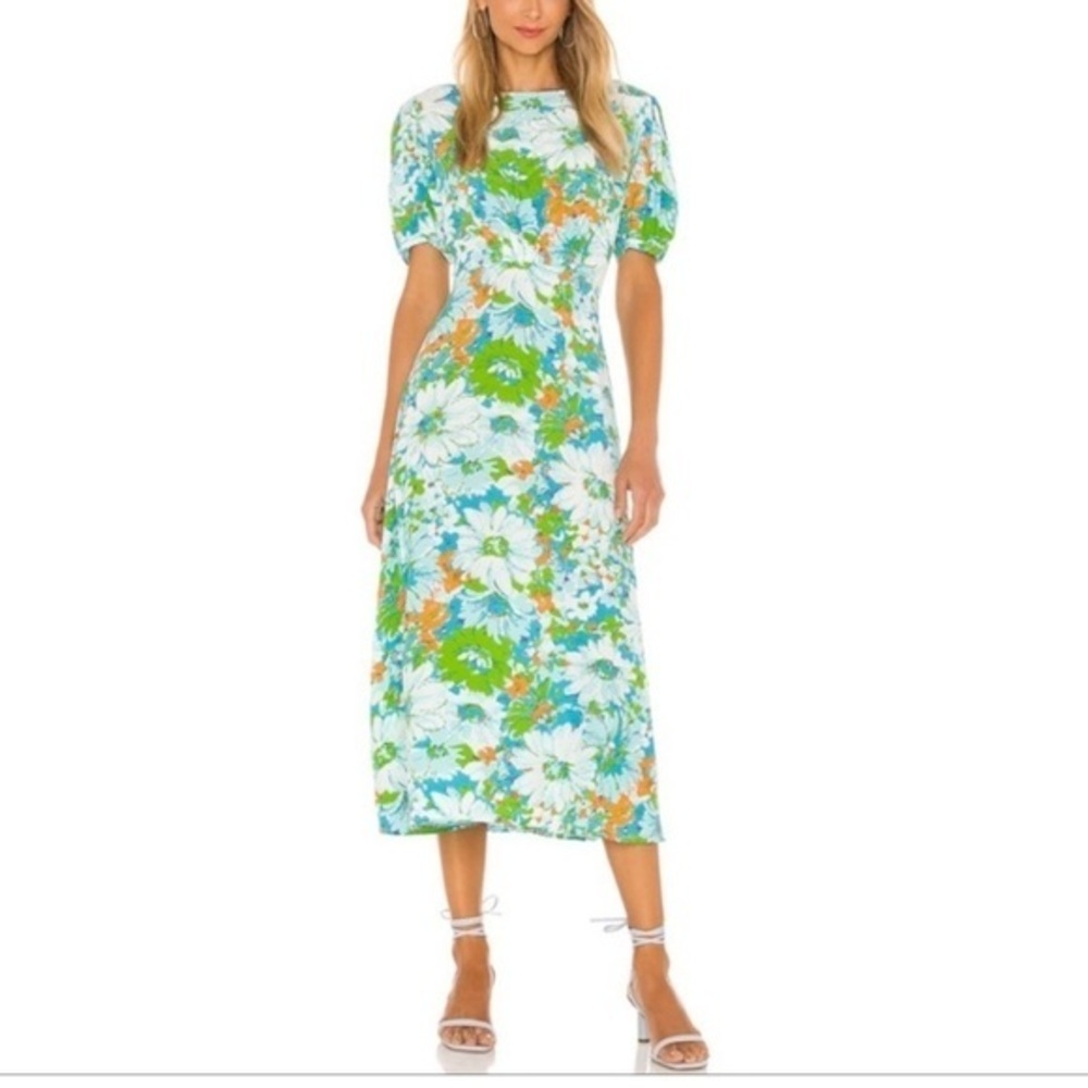 FAITHFULL THE BRAND Beline Floral Midi Dress Gardone Green Size 4